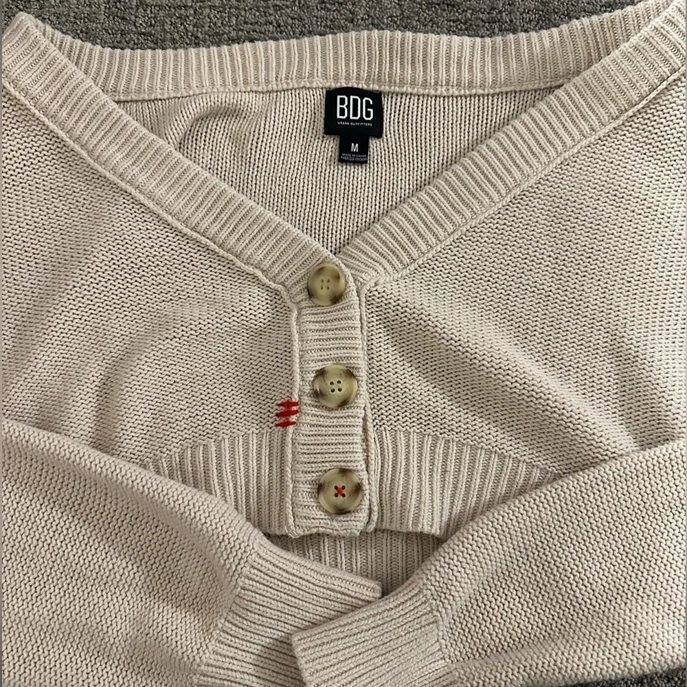 BDG Urban Outfitters Cream Sweater with Red Knit Button Cardigan Size Medium - Picture 5 of 5